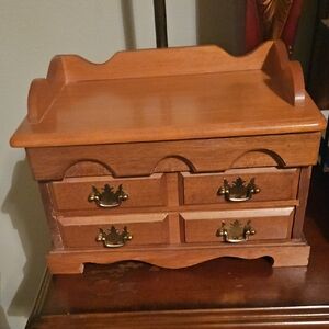 Vintage Wooden Jewelry Box with Brass Accents